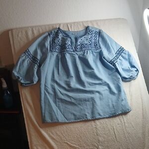 Avenue 18/20 Women's Pullover Blouse V- Neck Blue